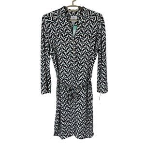 DM Collection Jamison Jersey Shirt Dress NEW 8 Navy Print career coastal preppy